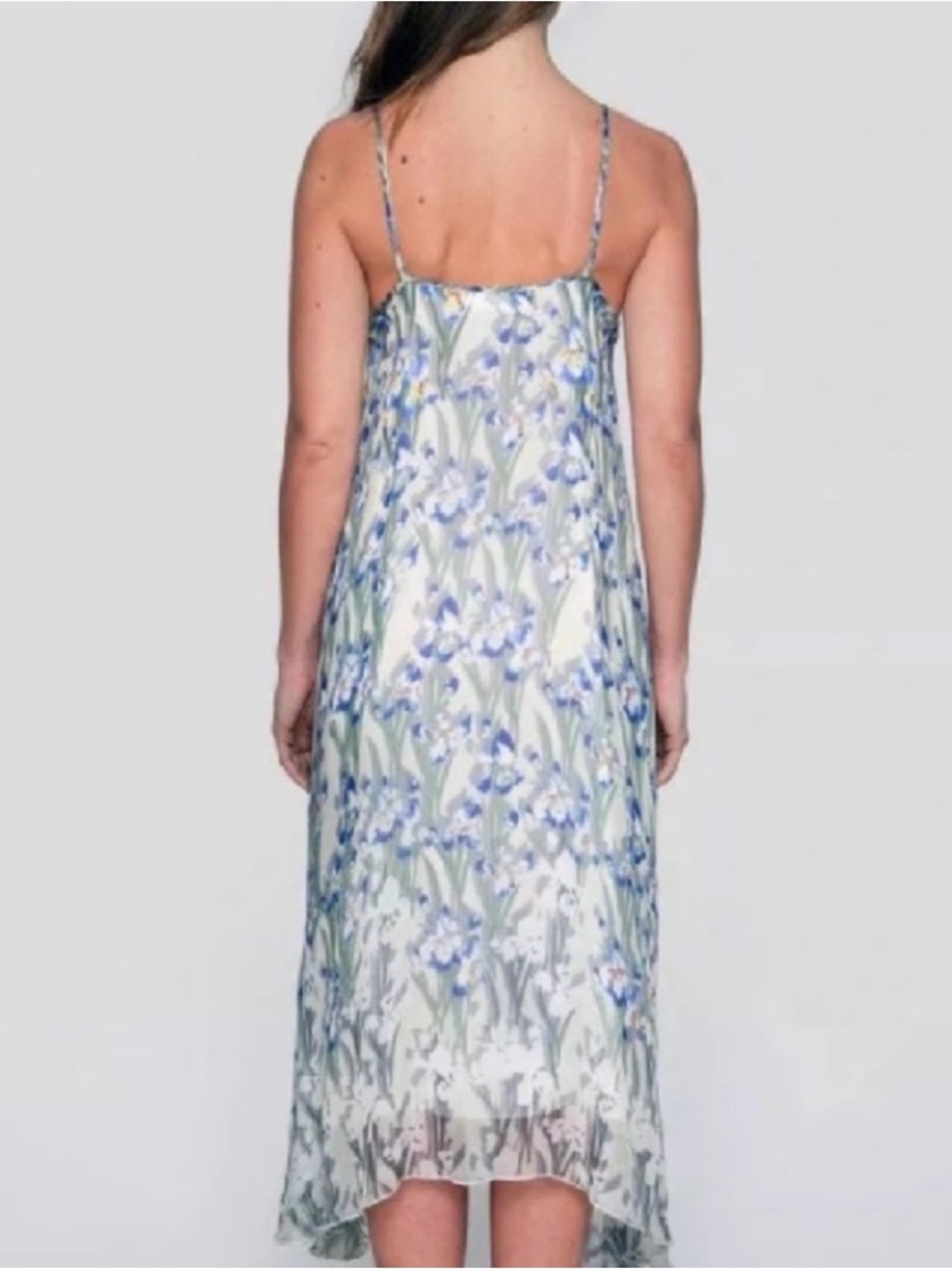 Johnny Was Cream Slip Midi Dress with Blue and Green Floral Print - Picture 10 of 11